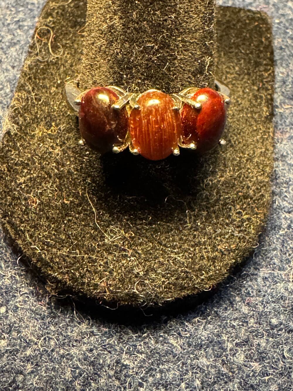 925 Sterling FAS 3 Cabchon Tiger Eye Ring Size 9